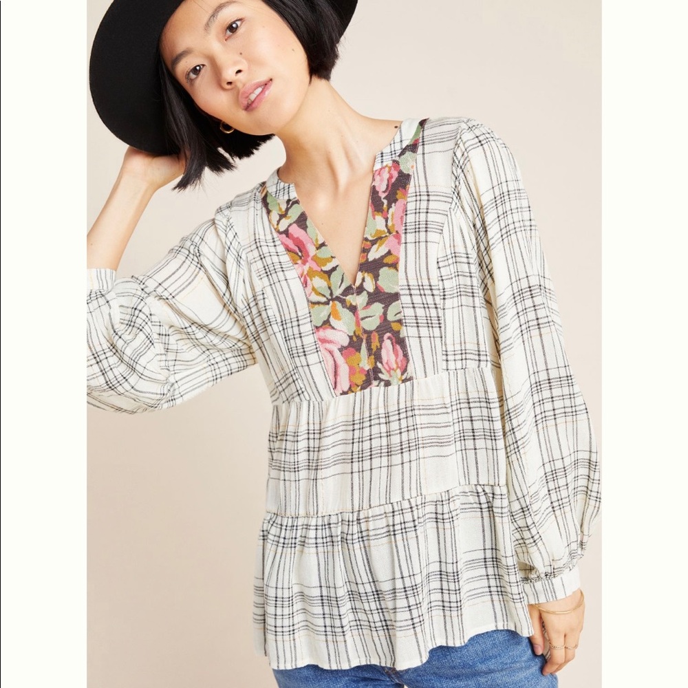 Anthropologie | Plaid Peasant Blouse